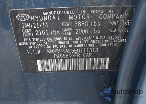 2014 Hyundai Elantra Se z USA, uszkodzony, nr VIN KMHDH4AE5EU111313
